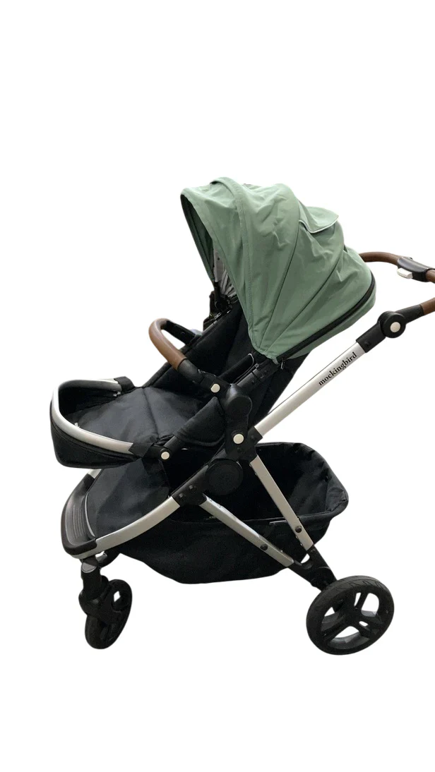 Mockingbird Single to Double 2.0 Stroller, 2025, Sage, Silver With Penny Leather, Watercolor Drops - Image 2