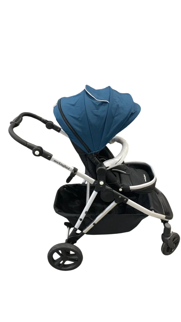 Mockingbird Single to Double 2.0 Stroller, 2025, Sea, Silver With Black Leather, Windowpane - Image 2