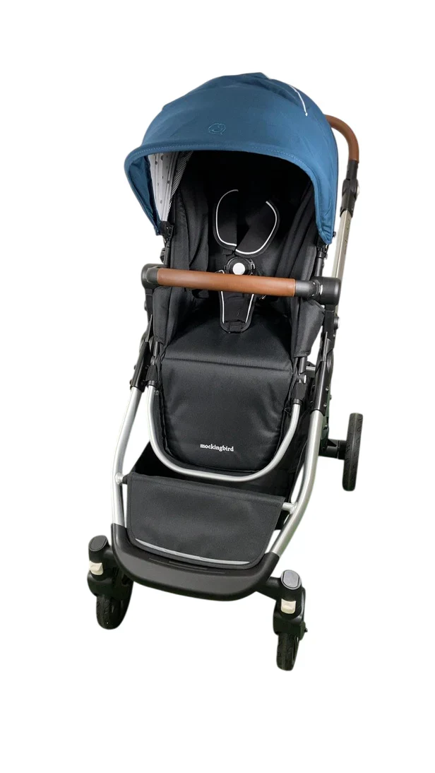 Mockingbird Single to Double 2.0 Stroller, 2025, Sea, Silver With Penny Leather, Watercolor Drops