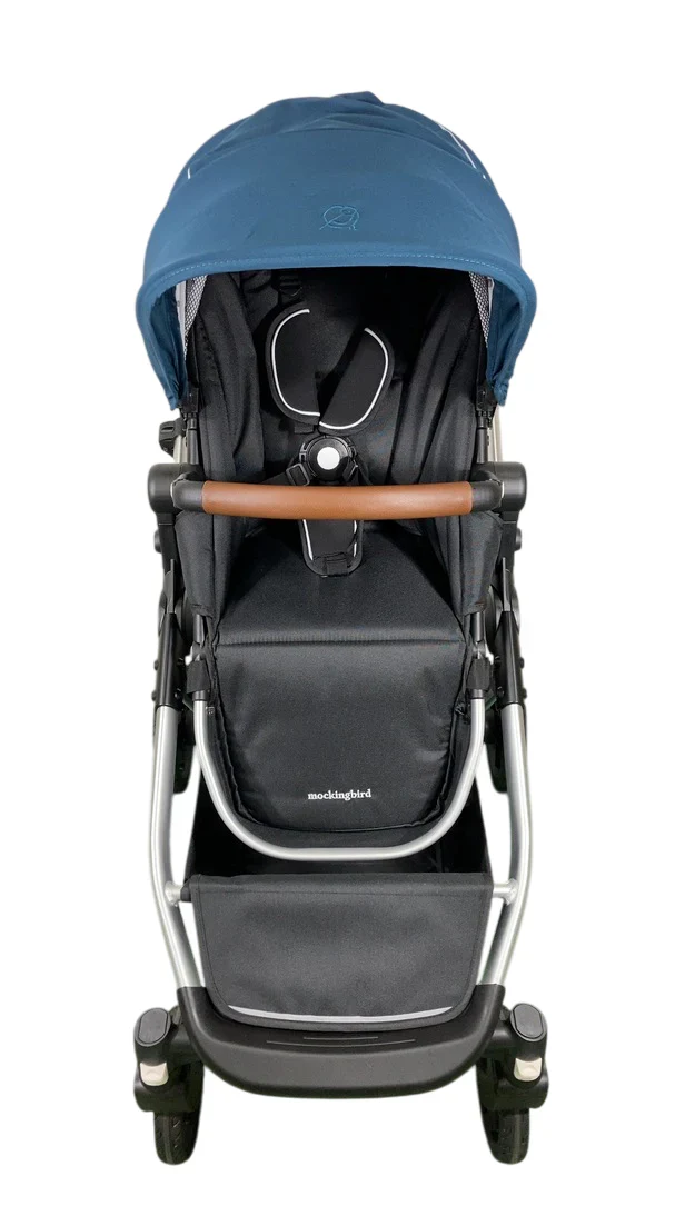Mockingbird Single to Double 2.0 Stroller, 2025, Sea, Silver With Penny Leather, Watercolor Drops - Image 4
