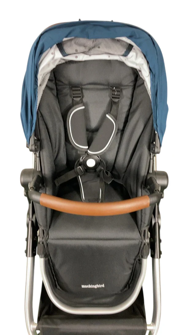Mockingbird Single to Double 2.0 Stroller, 2025, Sea, Silver With Penny Leather, Watercolor Drops - Image 5
