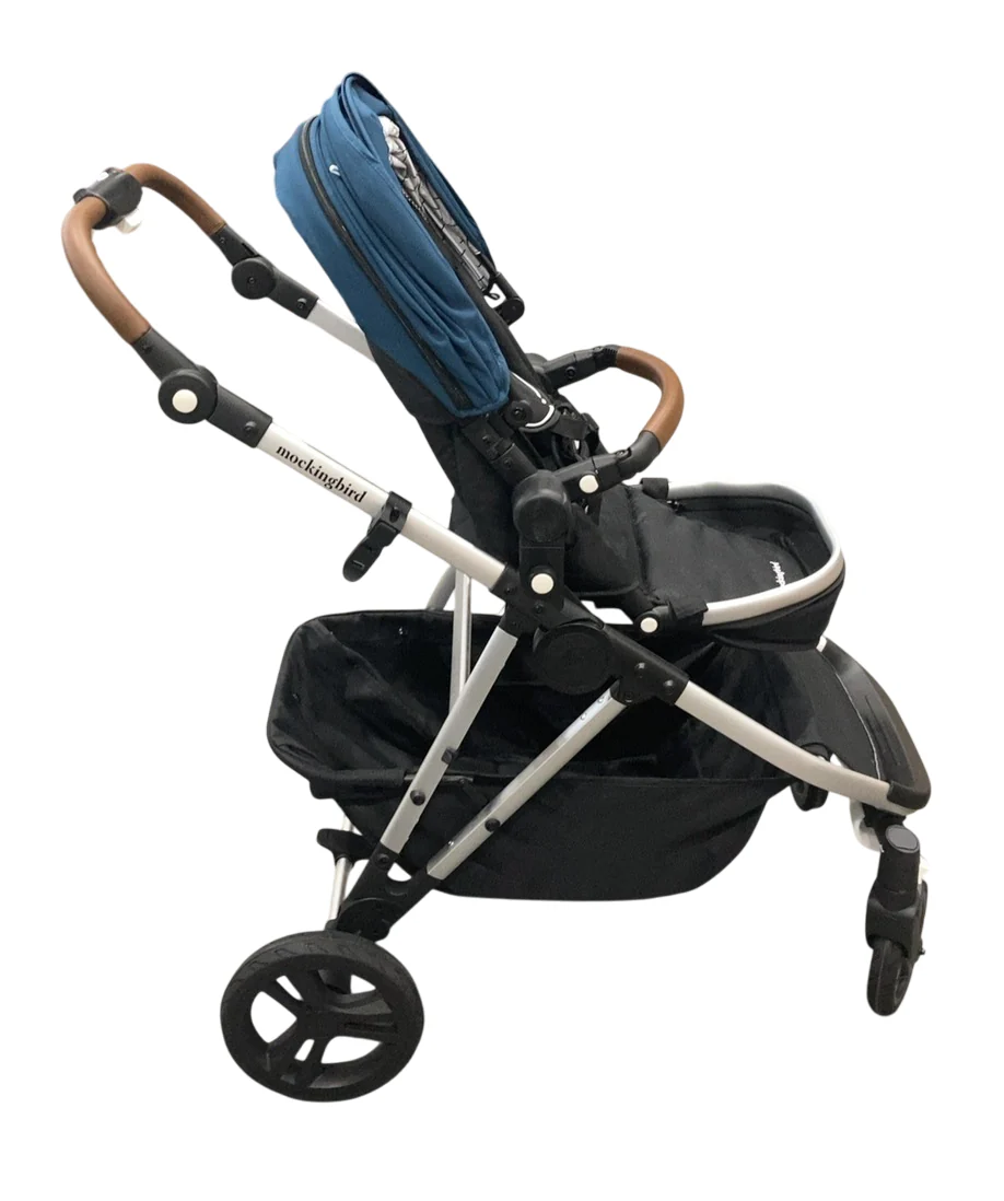 Mockingbird Single to Double 2.0 Stroller, 2025, Sea, Silver With Penny Leather, Windowpane - Image 2