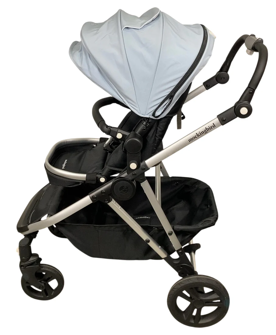 Mockingbird Single to Double 2.0 Stroller, 2025, Silver With Black Leather, Sky, Windowpane - Image 2