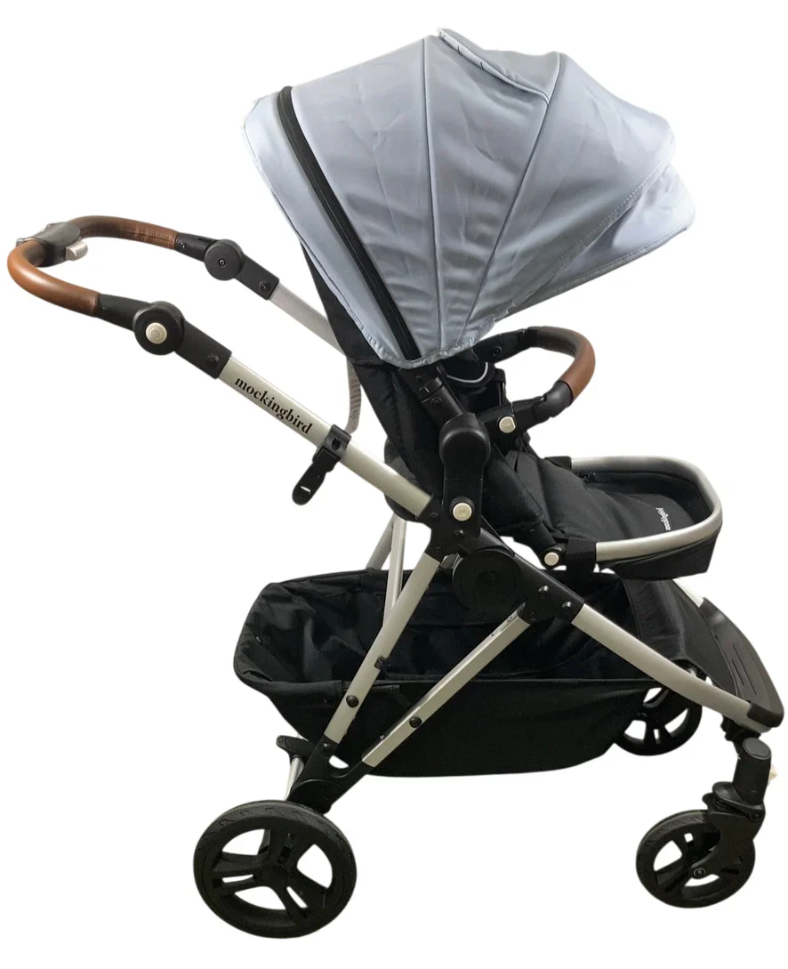 Mockingbird Single to Double 2.0 Stroller, 2025, Silver With Penny Leather, Sky, Windowpane - Image 2