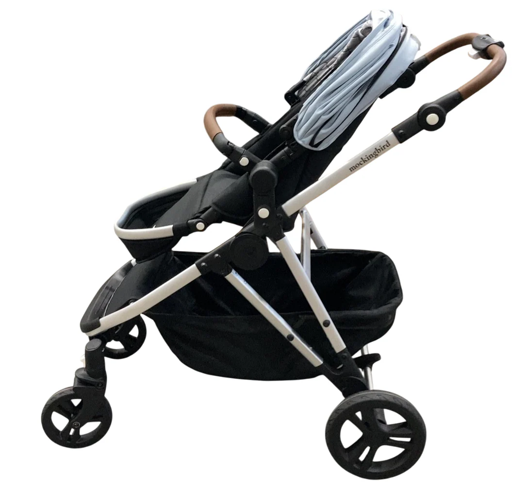 Mockingbird Single to Double 2.0 Stroller, 2025, Silver With Penny Leather, Sky, Windowpane - Image 2