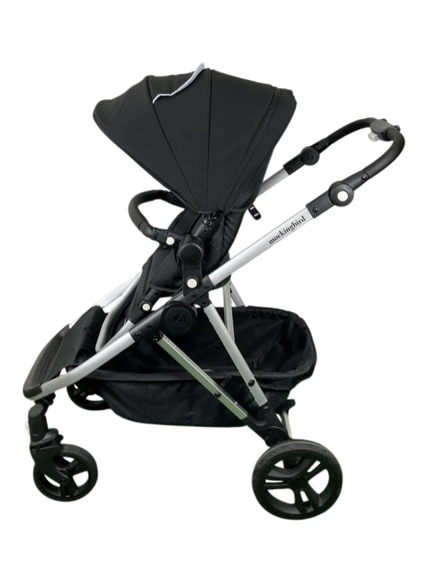 Mockingbird Single to Double 2.0 Stroller, Black, Watercolor Drops, Silver With Black Leather, 2025 - Image 6