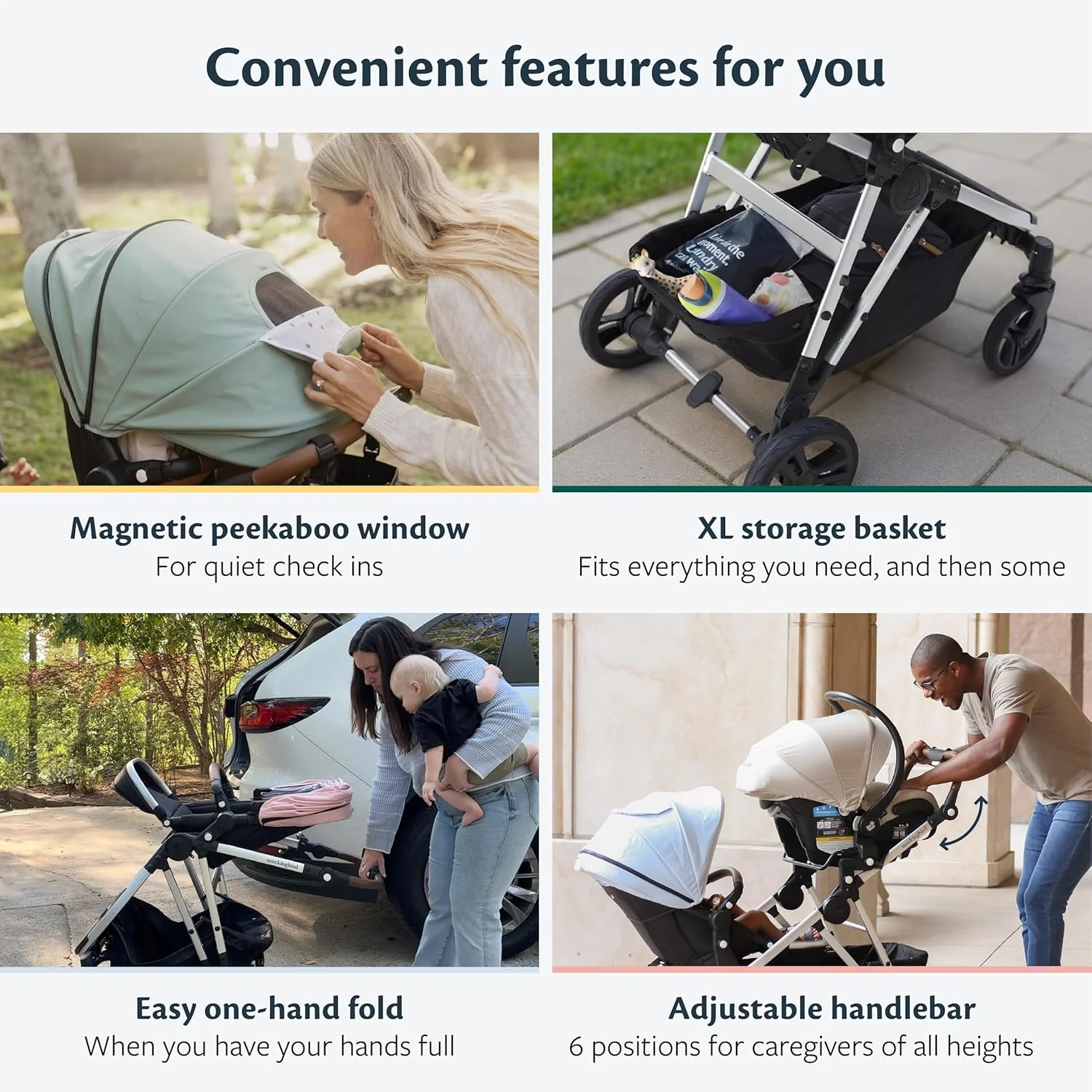 Mockingbird Single to Double 2.0 Stroller, Black, Watercolor Drops, Silver With Penny Leather, 2025 - Image 3