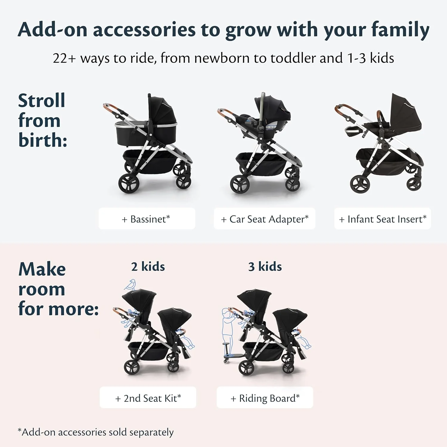 Mockingbird Single to Double 2.0 Stroller, Black, Watercolor Drops, Silver With Penny Leather, 2025 - Image 4