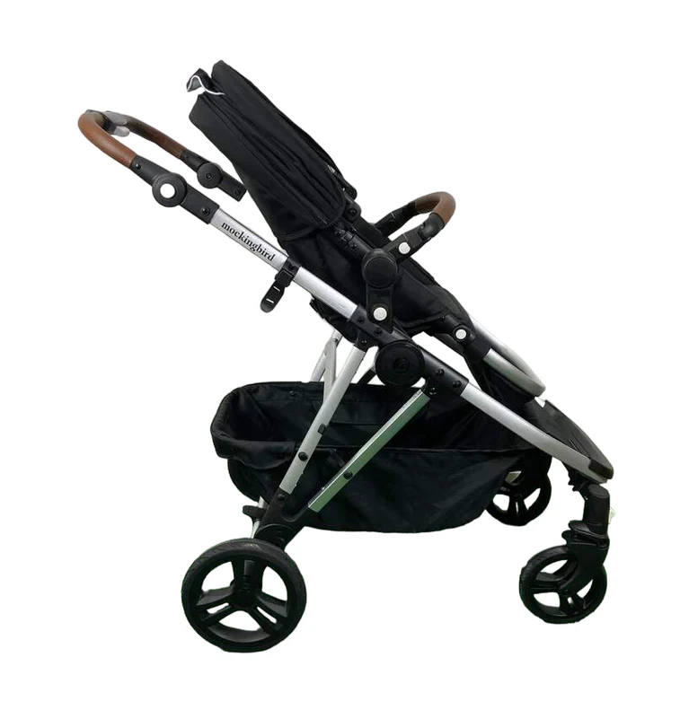 Mockingbird Single to Double 2.0 Stroller, Black, Watercolor Drops, Silver With Penny Leather, 2024 - Image 2