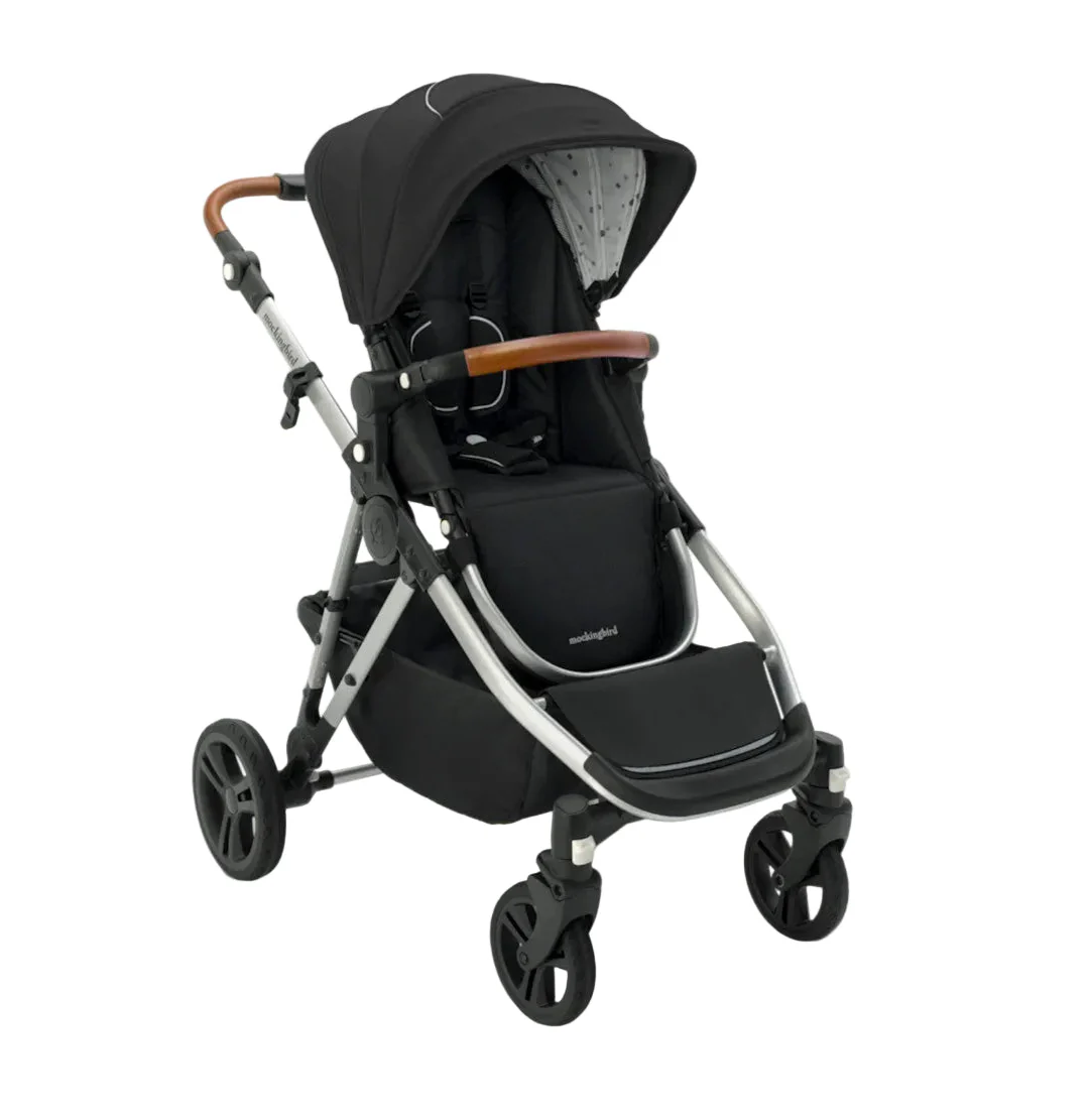 Mockingbird Single to Double 2.0 Stroller, Black, Watercolor Drops, Silver With Penny Leather, 2025