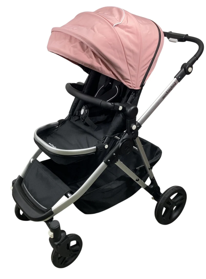 Mockingbird Single to Double 2.0 Stroller, Bloom, Windowpane, Silver With Black Leather, 2025