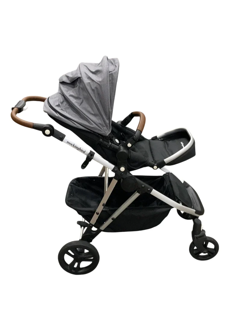 Mockingbird Single to Double 2.0 Stroller, Heather grey, Silver With Penny Leather, 2025, Solid Grey - Image 2