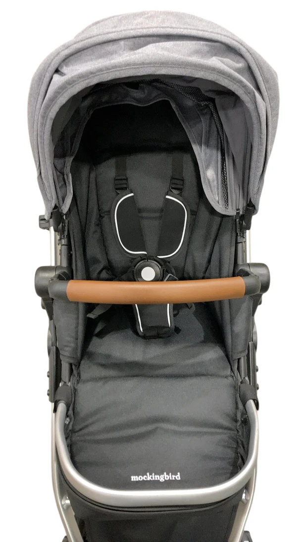 Mockingbird Single to Double 2.0 Stroller, Heather grey, Silver With Penny Leather, 2025, Solid Grey - Image 4