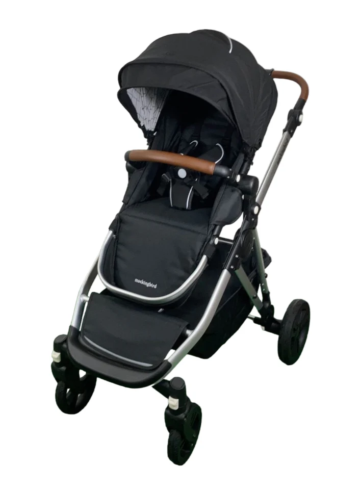 Mockingbird Single to Double 2.0 Stroller, Black, Windowpane, Silver With Penny Leather, 2024