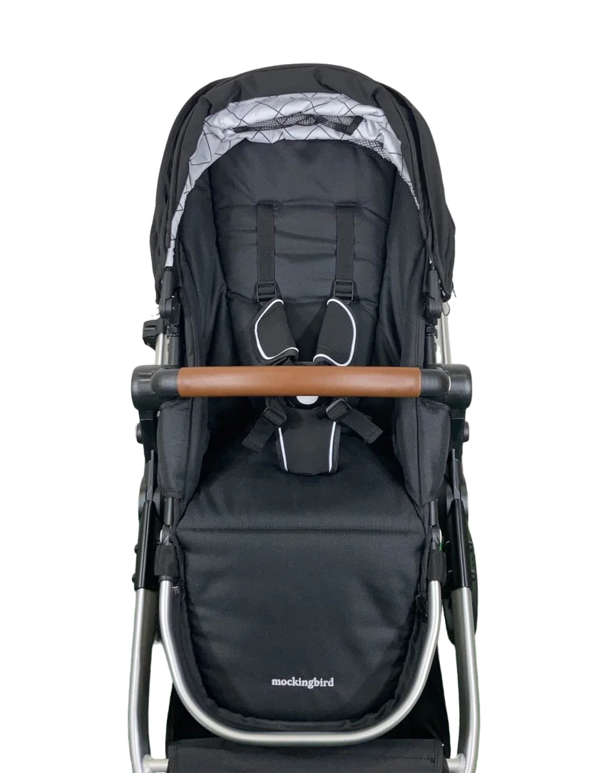 Mockingbird Single to Double 2.0 Stroller, Black, Windowpane, Silver With Penny Leather, 2024 - Image 5