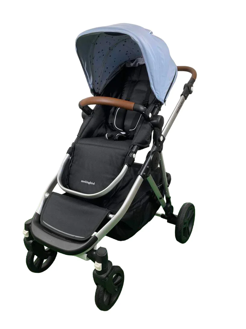 Mockingbird Single to Double 2.0 Stroller, Sky, Watercolor Drops, Silver With Penny Leather, 2025 - Image 2