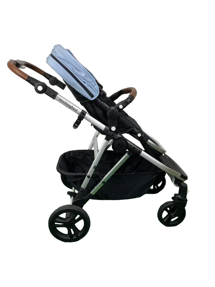 Mockingbird Single to Double 2.0 Stroller, Sky, Watercolor Drops, Silver With Penny Leather, 2025 - Image 3
