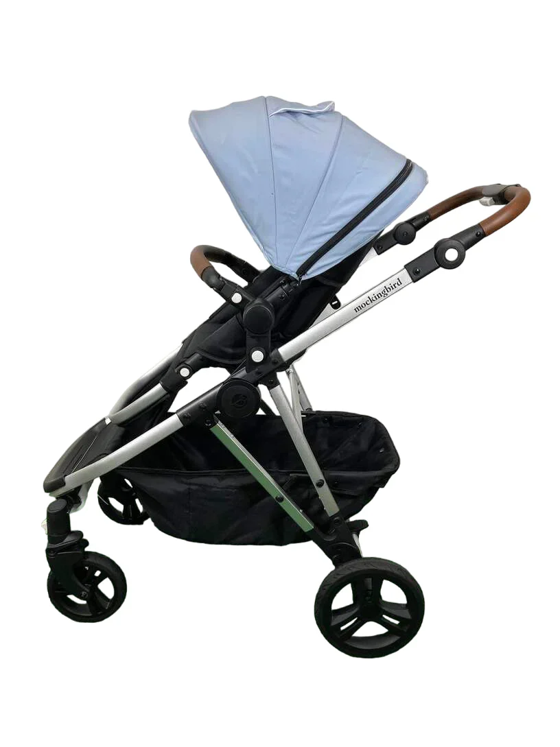 Mockingbird Single to Double 2.0 Stroller, Sky, Watercolor Drops, Silver With Penny Leather, 2025 - Image 4