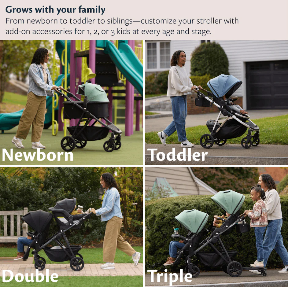 Mockingbird Single to Double 3.0 Stroller, 2025, Black Windowpane, Charcoal with Black Leather - Image 2
