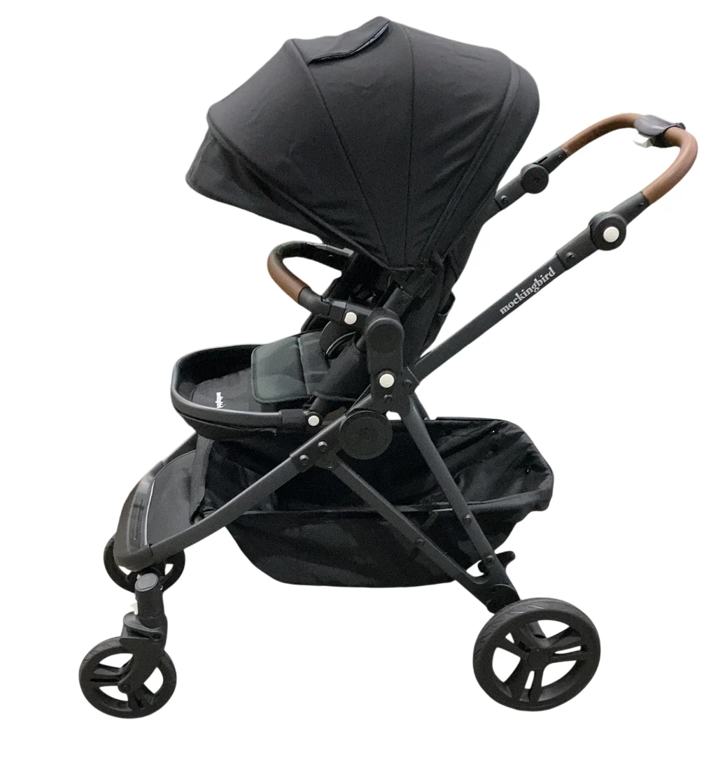 Mockingbird Single to Double 3.0 Stroller, 2025, Black Windowpane, Charcoal with Penny Leather - Image 2