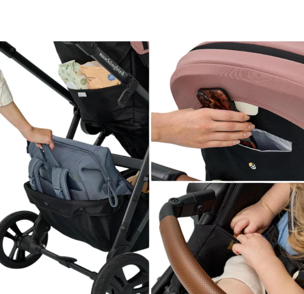 Mockingbird Single to Double 3.0 Stroller, 2025, Black Windowpane, Charcoal with Penny Leather - Image 4