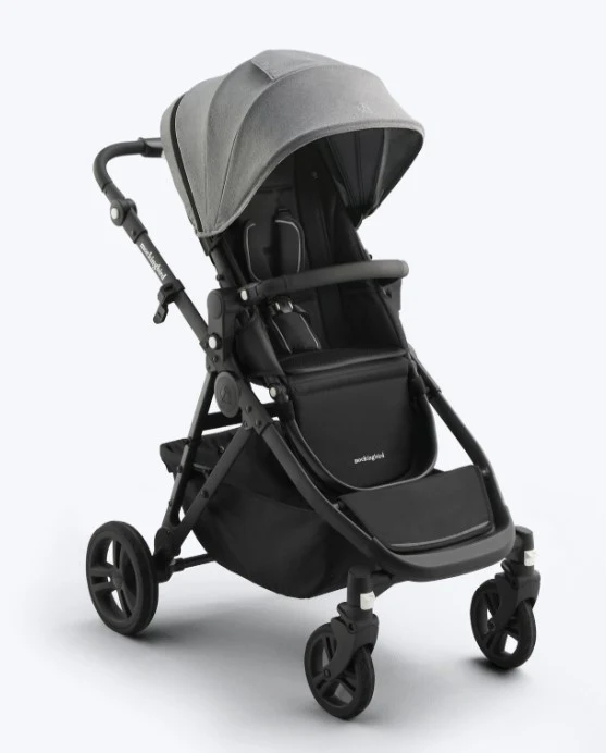 Mockingbird Single to Double 3.0 Stroller, 2025, Charcoal with Black Leather, Heather Grey