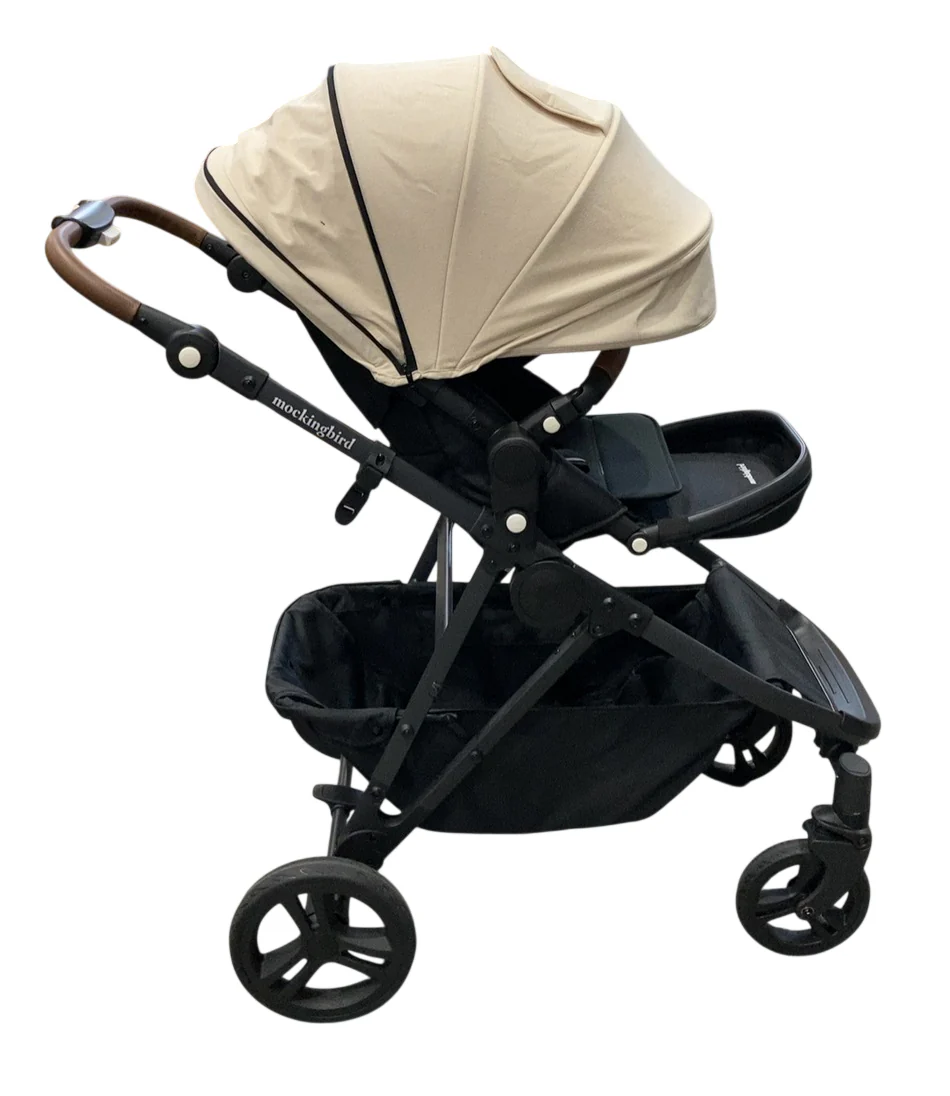 Mockingbird Single to Double 3.0 Stroller, 2025, Charcoal with Penny Leather, Oat - Image 2
