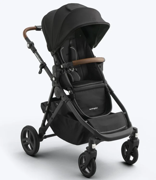 Mockingbird Single to Double 3.0 Stroller, 2025, Charcoal with Penny Leather, Solid Black