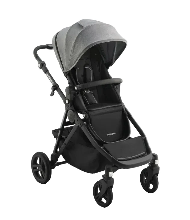 Mockingbird Single to Double 3.0 Stroller, 2025, Heather Grey, Charcoal with Black Leather
