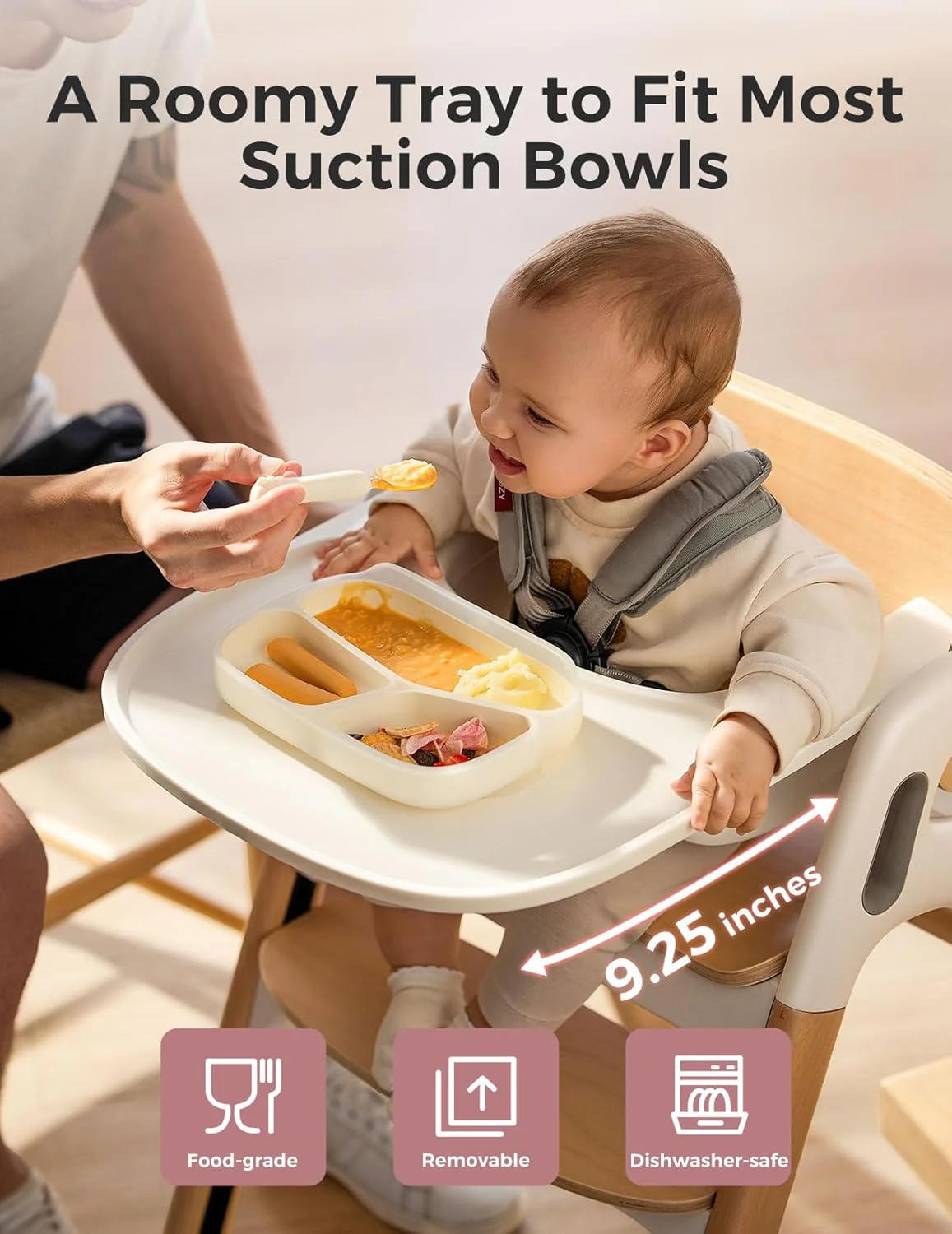 Momcozy DinerPal Wooden High Chair, Natural Wood, without Cushion - Image 3