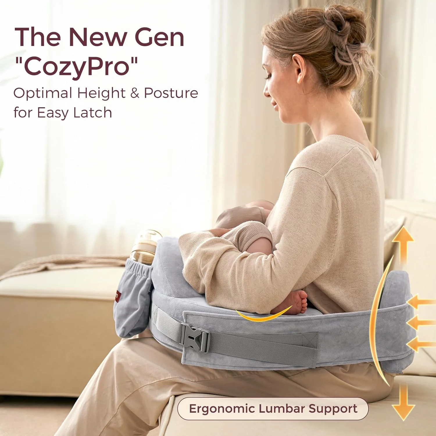 Momcozy MaxSupport Nursing Pillow, Cozy ProGray - Image 3
