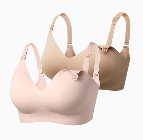 Momcozy Ultra Soft & Omni Maternity Nursing Bra (2 Pack), Large, Oyster Pink/Maple Sugar