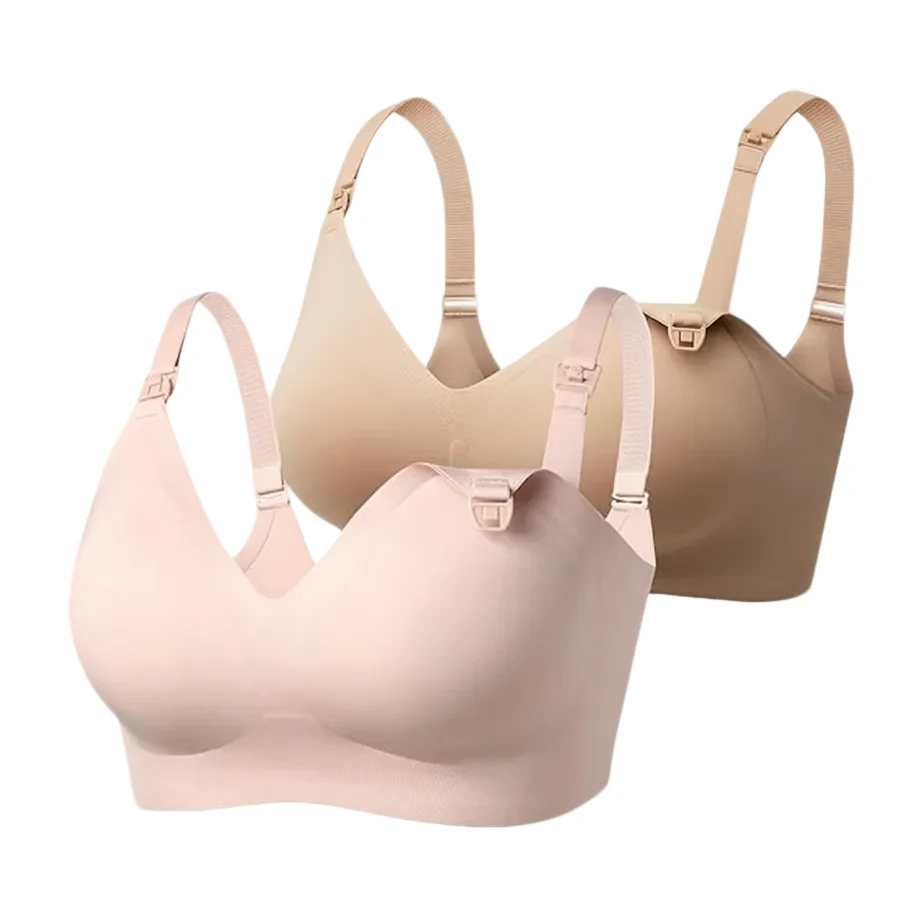 Momcozy Ultra Soft & Omni Maternity Nursing Bra (2 Pack), Large, Oyster Pink/Maple Sugar