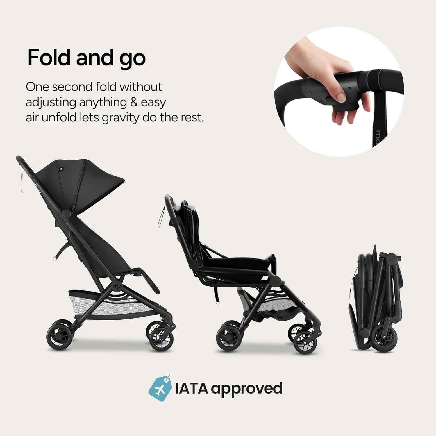 Mompush Velo Lightweight Travel Stroller, 2025, Black - Image 3