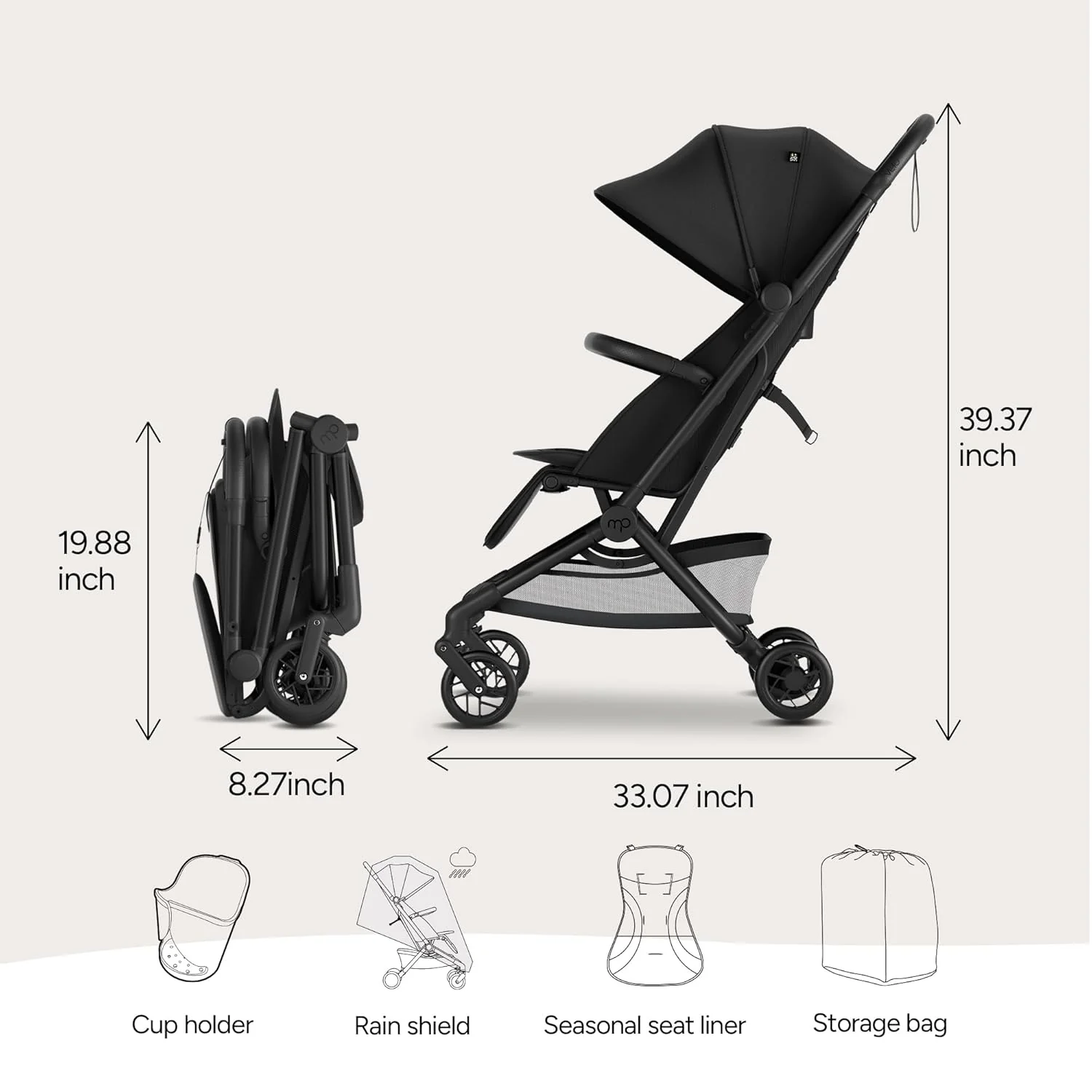 Mompush Velo Lightweight Travel Stroller, 2025, Black - Image 4