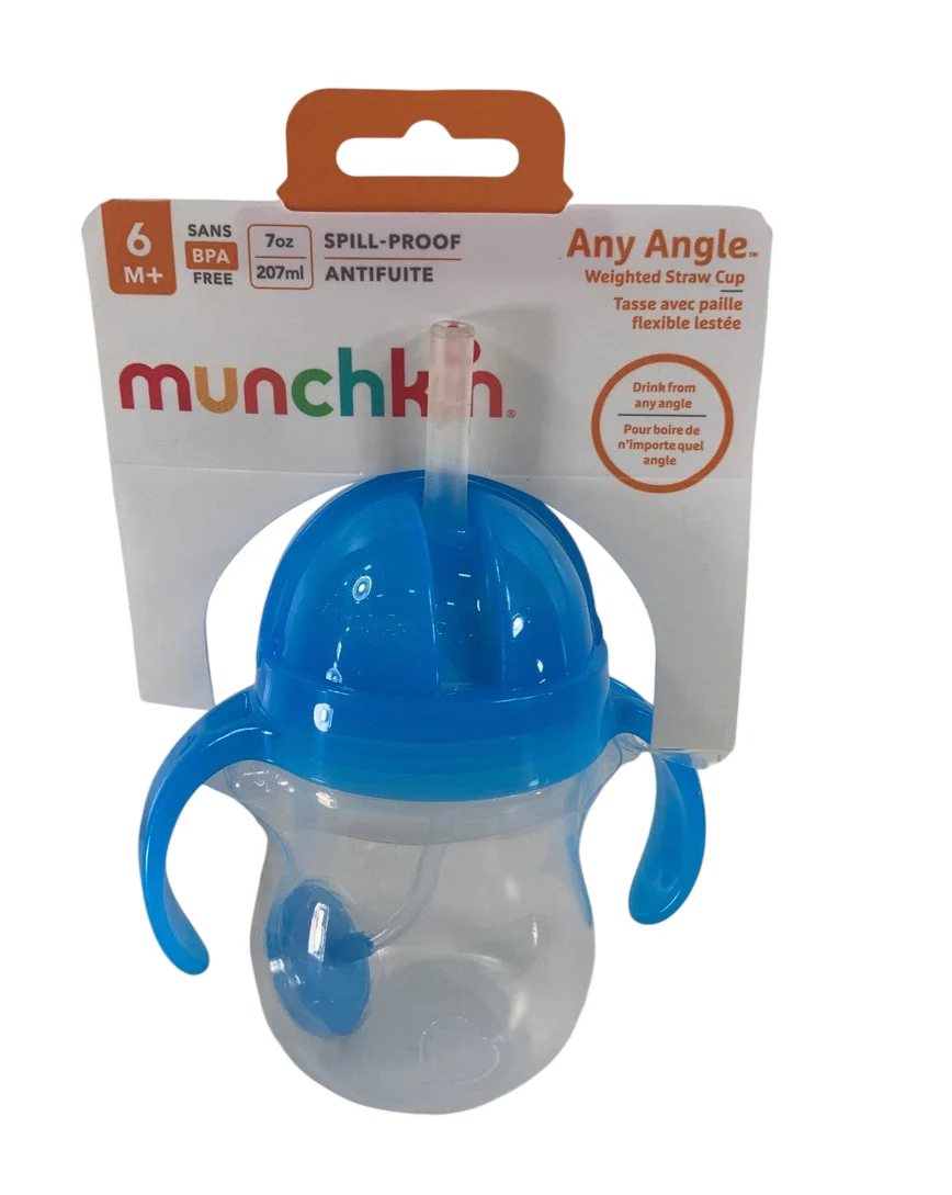 Munchkin Any Angle Click Lock Weighted Straw Trainer Cup, 1 pack, 7 oz, Blue