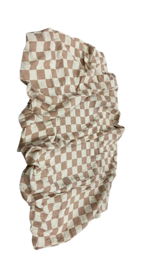 Mushie Extra Soft Muslin Fitted Changing Pad Cover, Natural Check - Image 2