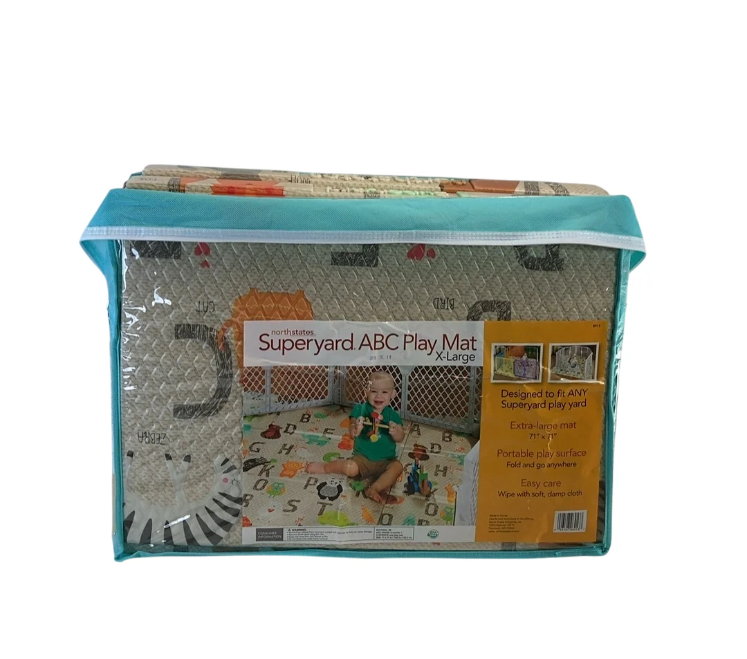 North States Superyard Folding Foam Playmat, 71" X 71", Animal ABC
