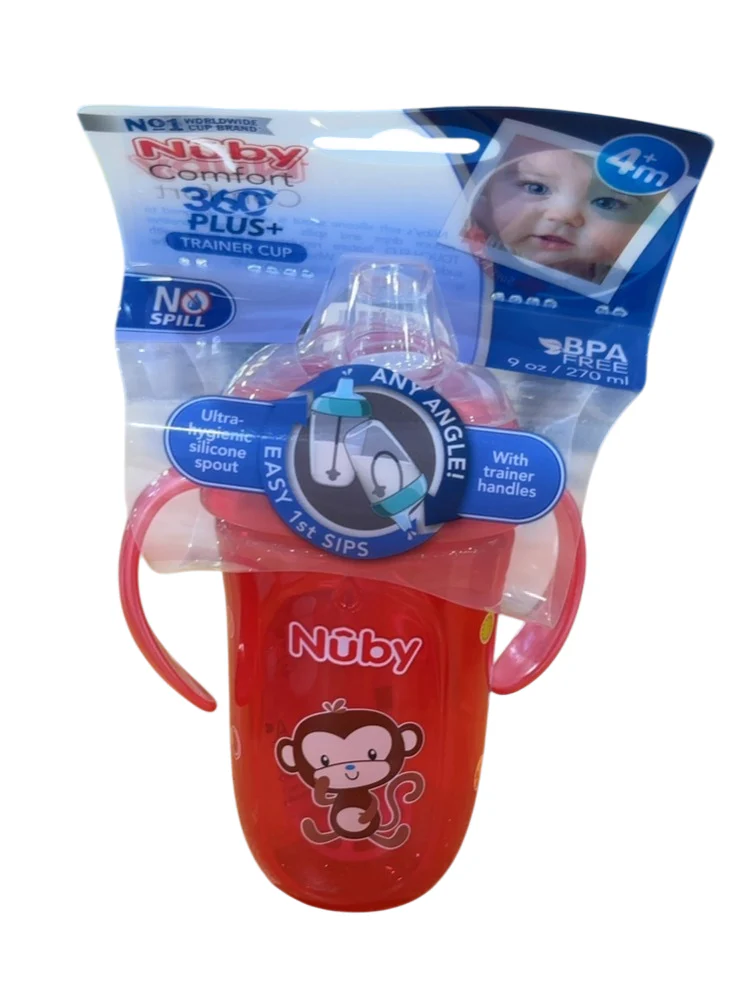 Nuby Comfort Trainer 2 Handle Cup with Weighted Straw, Red Monkey - Image 2