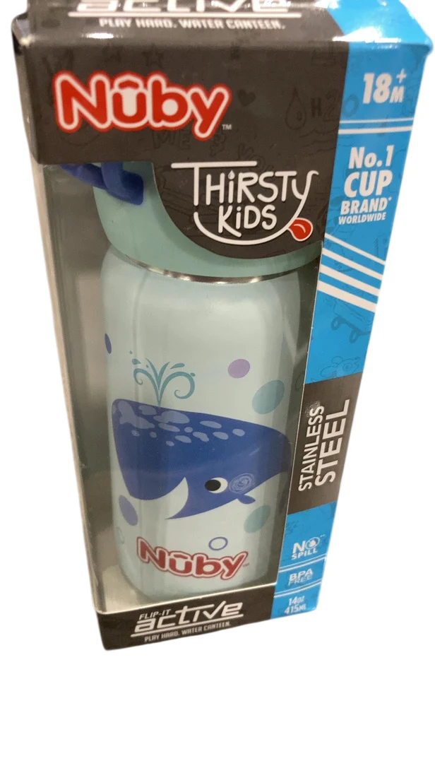 Nuby Thirsty Kids Water Bottle, Active, Whale - Image 3