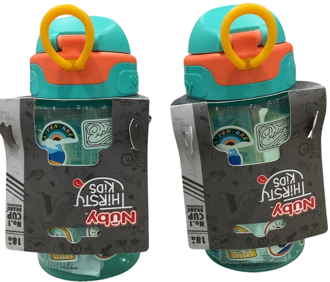 Nuby Thirsty Kids Water Bottle, Aqua, Active, 2 pk - Image 2