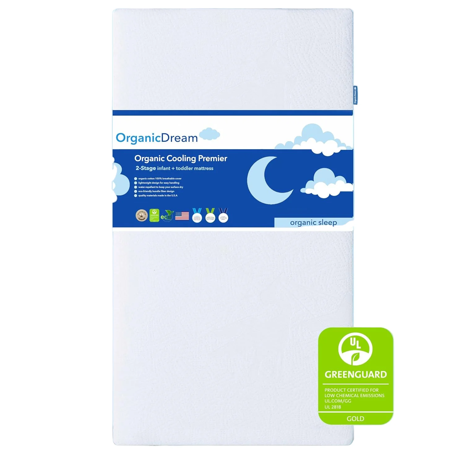 Organic Dream Cooling Premier 2-Stage Crib and Toddler Mattress, White