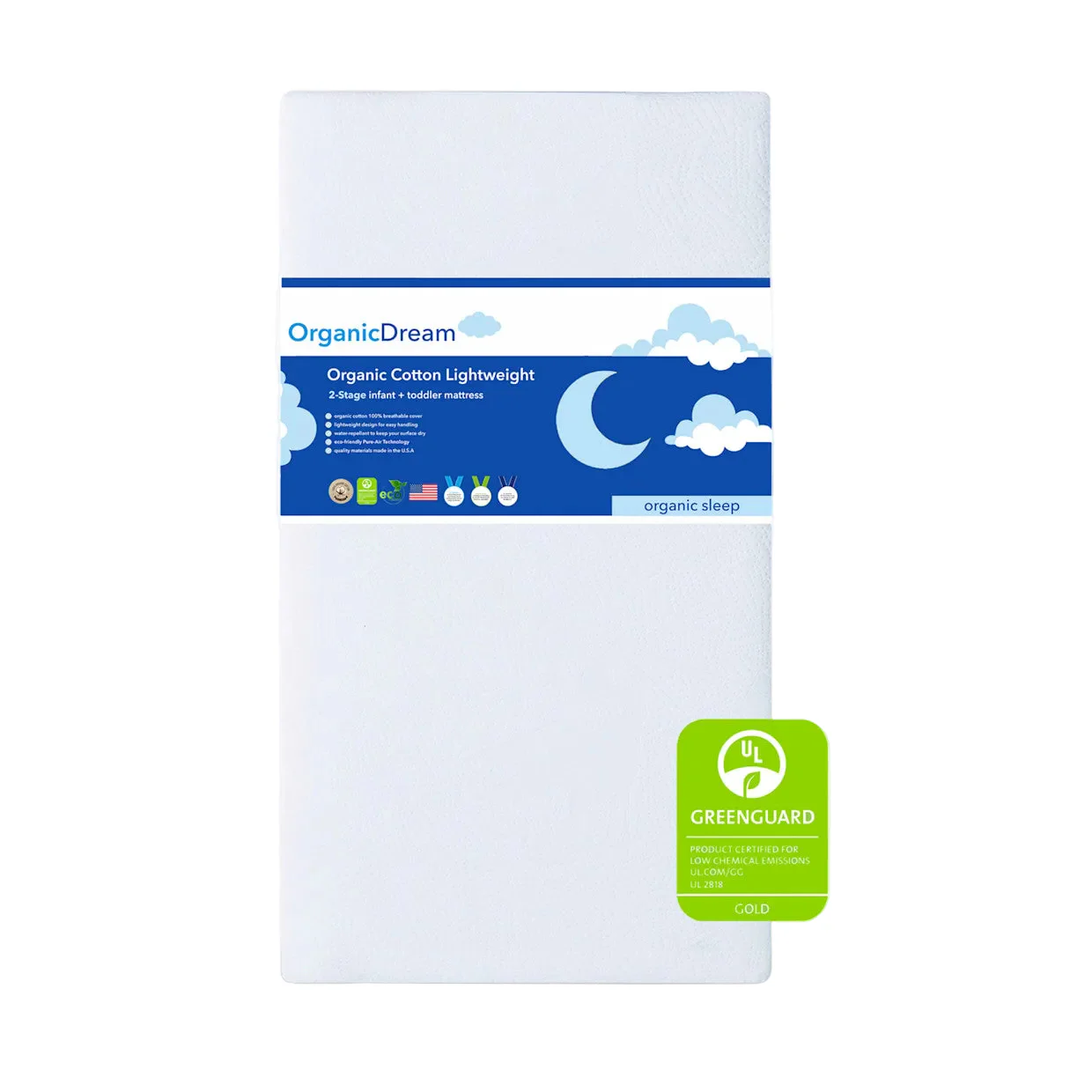 Organic Dream Organic Cotton 2-Stage Lightweight Ultra Crib Mattress, White