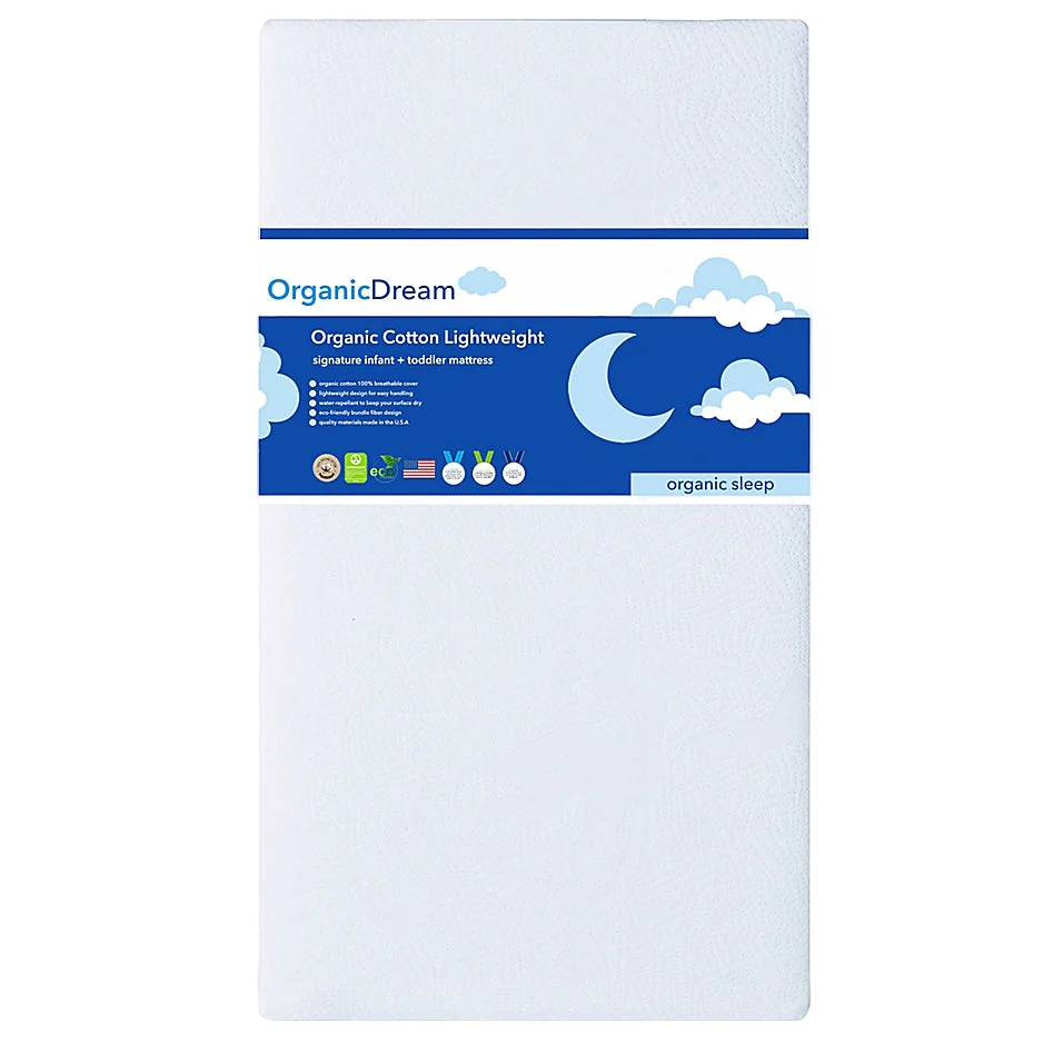 Organic Dream Organic Cotton Lightweight Crib Mattress, White, Standard (52x28x5)