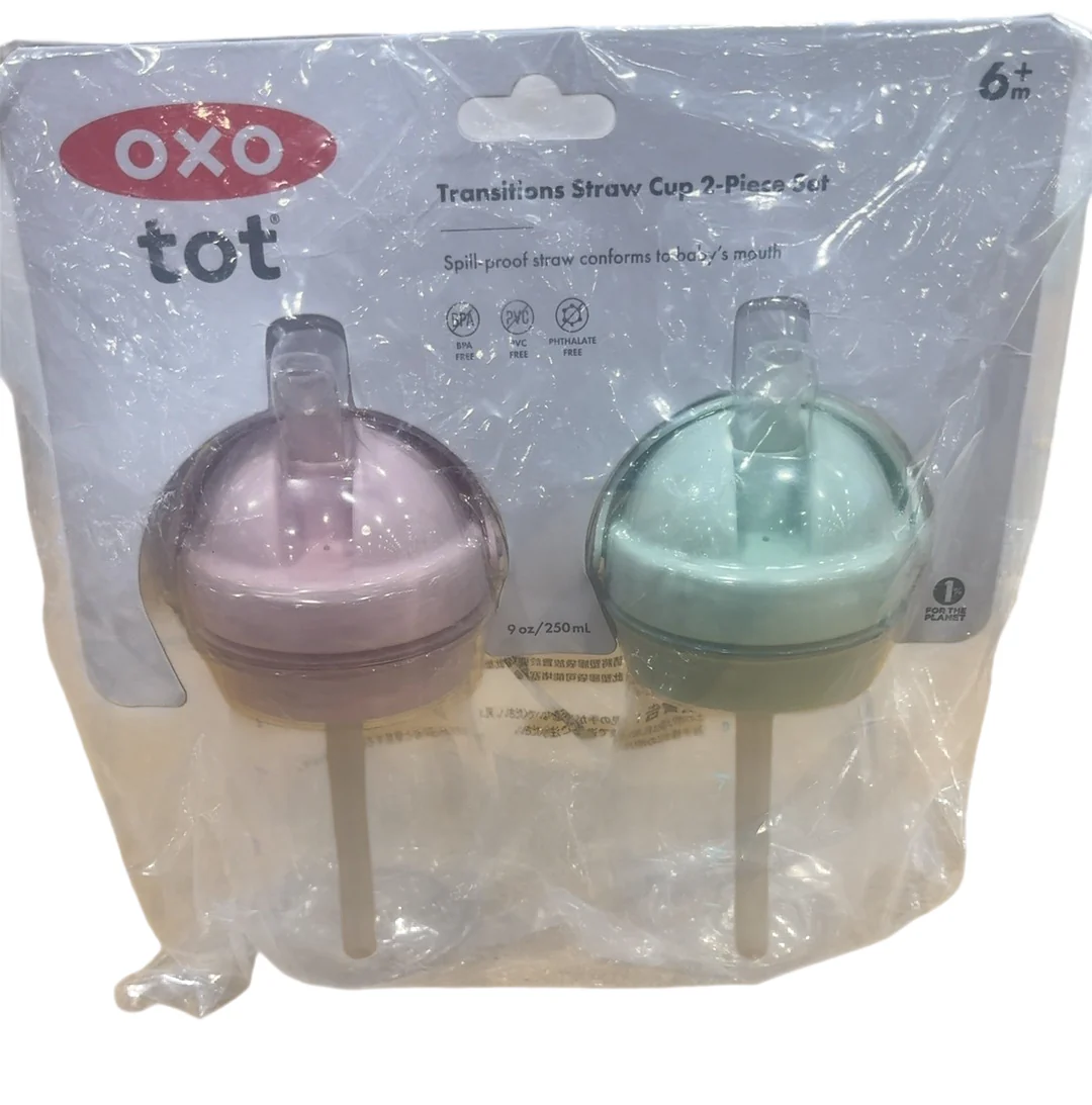 OXO Tot Transitions Straw Cups with Handles, 2 Pack, Opal/Blossom, 6 ounce - Image 2
