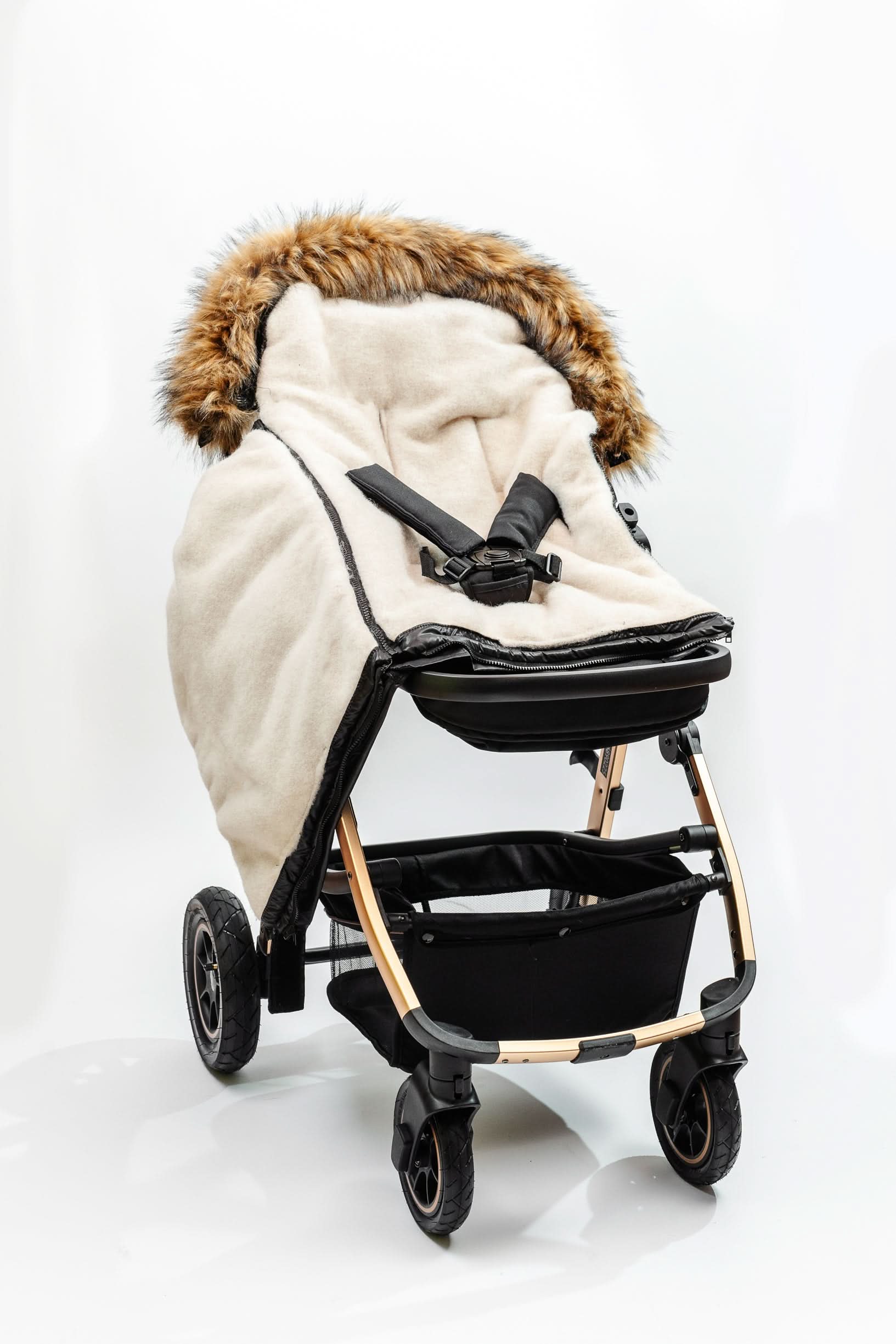 Organic Premium Beige Wool Adjustable Footmuff, Pastel Black - Image 6