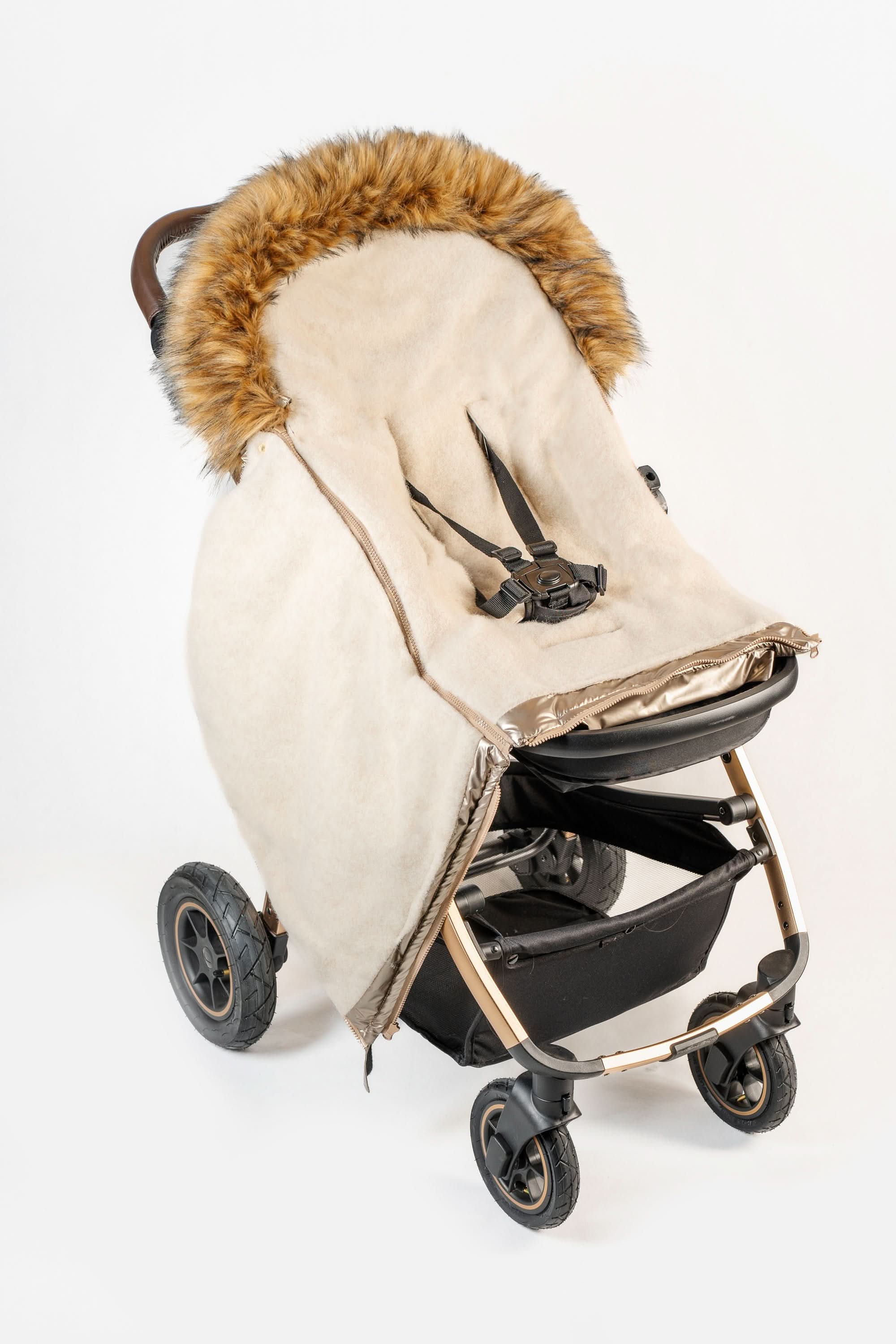 Cover Baby Organic Premium Beige Wool Adjustable Footmuff, Pastel Gold - Image 16