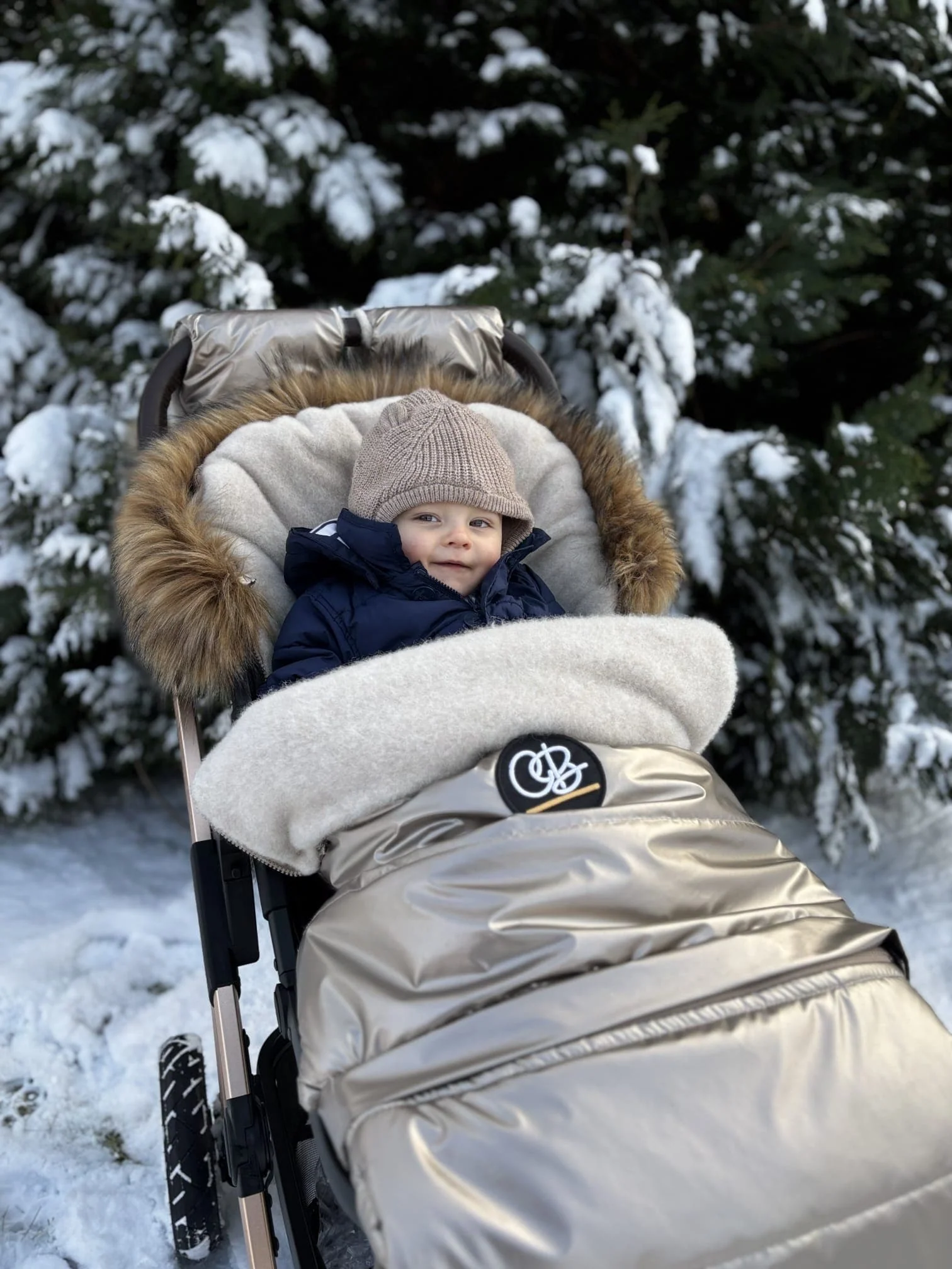Cover Baby Organic Premium Beige Wool Adjustable Footmuff, Pastel Gold - Image 5