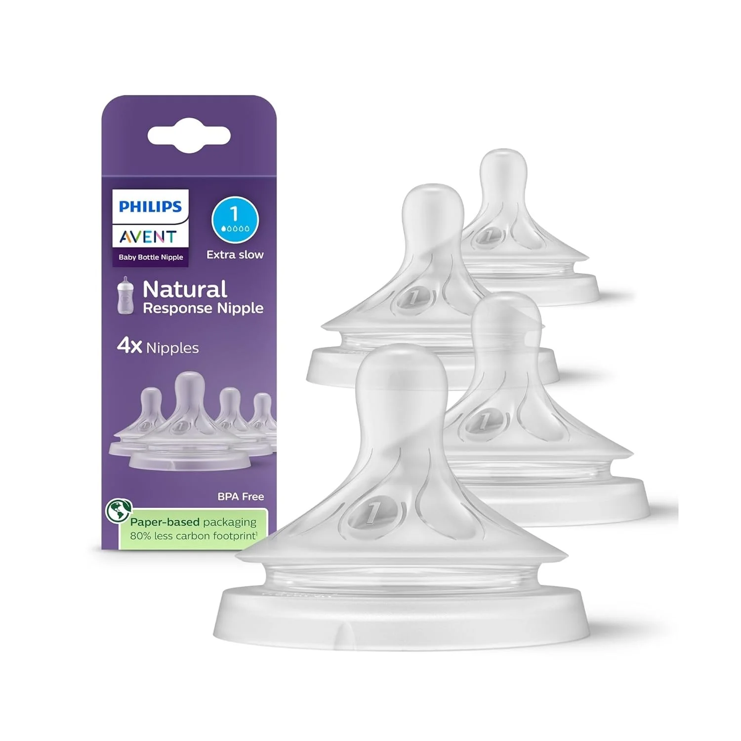 Philips Avent Natural Baby Bottle Nipples, 4-Pack, Flow 1