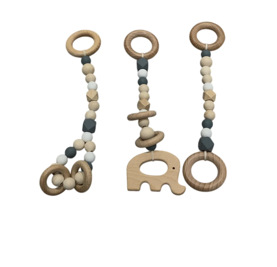 Poppyseed Play Wooden Baby Gym, Natural Wood w/ Gray Toys - Image 3
